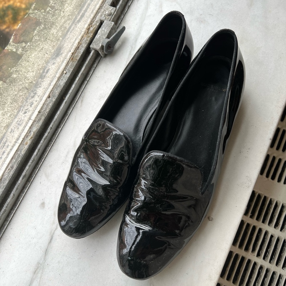 Saint Laurent YSL Black Patent Leather Slides Loafers